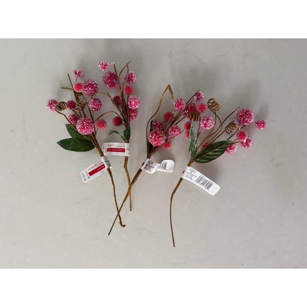 Ashland Christmas Pink Beaded Berry Decorative Floral Set of 4 Holiday Stem